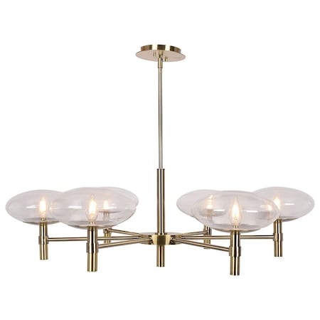 Grand, 6 Light LED Chandelier, Brushed Brass Finish, Clear Glass